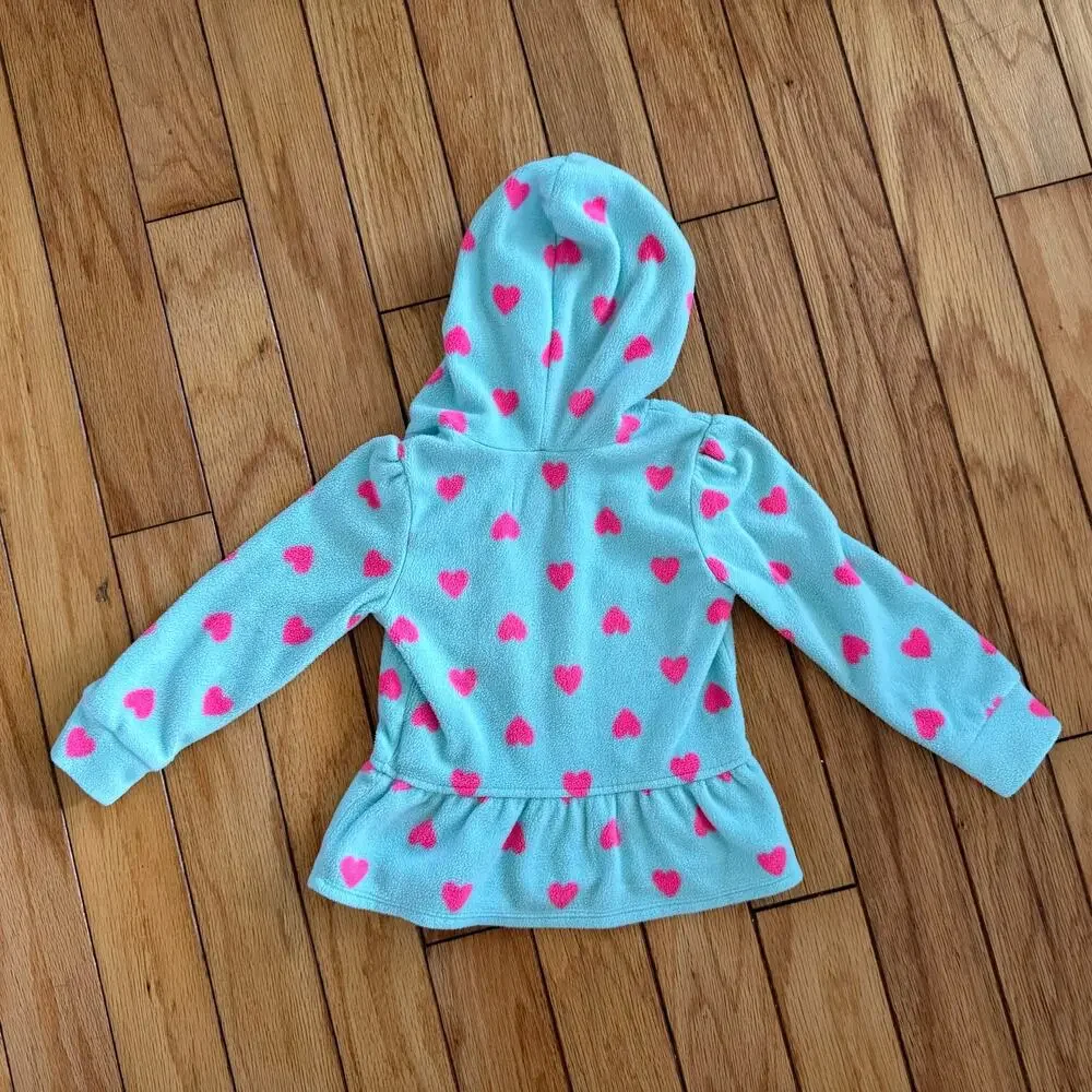 The Children's Place Girls Blue Fleece Zip Up Heart Hoodie Jacket Peplum Size 2T